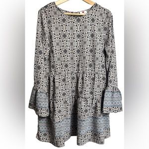 One Clothing Boho Shift Tint Tunic Mini Dress Bell Sleeves Size Large